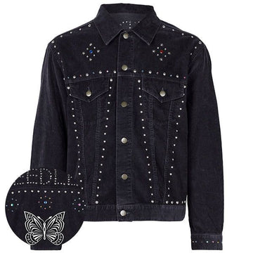 NEEDLES ブラックパープルスタッズコーデュロイジャケット RW167 BLACK 150873596