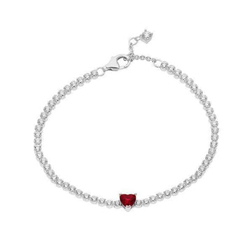 Pandora Timeless Sparkling Red Pave Heart Tennis Silver Bracelet 590041C02 144701840