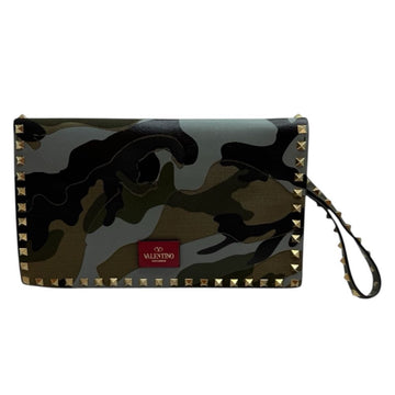 VALENTINO Rockstud Napa Canvas Camouflage Clutch HWB0399 150882719