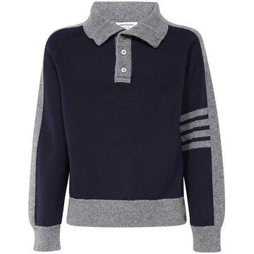 THOM BROWNE 斜めストライプ アームバンド リラックスフィット プルオーバー ウール ニット ネイビー 415 55595604