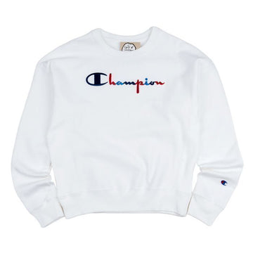 Champion Reverse Weave 3-Color Script Logo Women's Crew Neck White 118695517