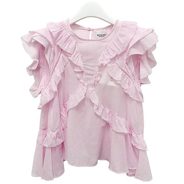 Isabel Marant NALOU Cotton Voile Ruffle Blouse Light Pink 150950334