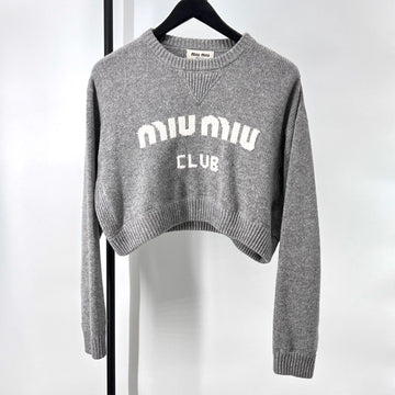MIU MIU ロゴ クロップ カシミヤ ニット グレー (MML664) 150959086