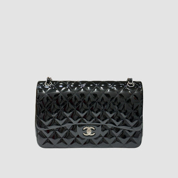 CHANEL Classic Flap Bag Large Black Patent Silver Hardware A58600 16 Series 150982864