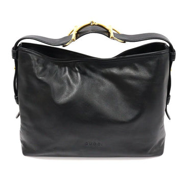 GUCCI Beatrix Medium Hobo Schultertasche aus schwarzem weichem Glattleder mit goldfarbenem Horsebit 850926 151000312