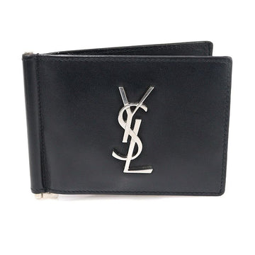 SAINT LAURENT 485630 Schwarzes Kalbsleder Monogramm Kartenetui Geldklammer 151001612