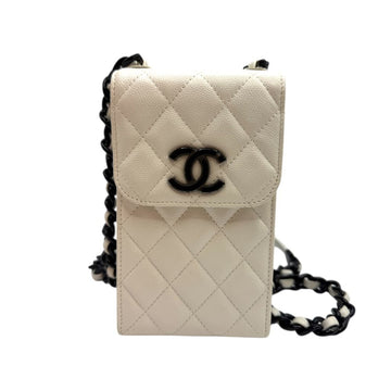 CHANEL キャビア シーズン クラシック フォン ホルダー チェーン クロスバッグ ホワイト AP1961 151002413