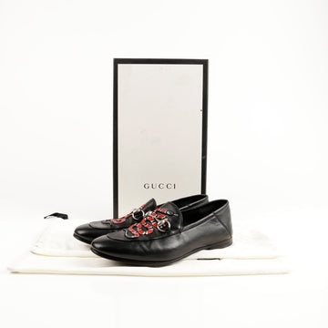GUCCI 刺繍ブラックスネークホースビットローファー 255mm キ高2.5 メンズシューズ 429062 151012761