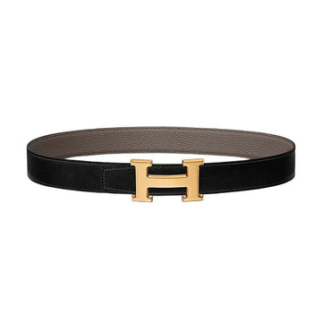 HERMES H Schnalle Gold-Matt 32mm Reversibel Herrenledergürtel 90 Schwarz Grau H064544CM2M 151034234