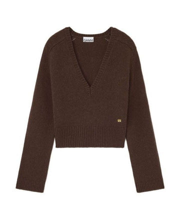 GANNI ブラウン Vネックジャンパー 151057049