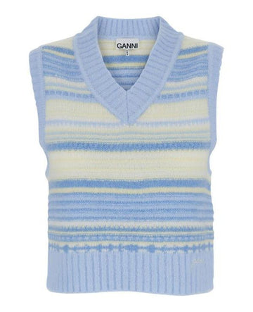 GANNI ストライプ ソフト ウール ベスト ブルー K2258 271 151058610