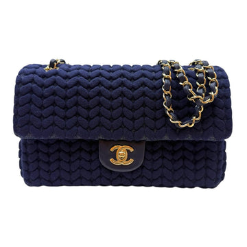 CHANEL Chevron Strick Flap Chain Schultertasche Navy 27 151060541