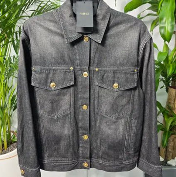 Versace Baroque Back Pattern Oversized Black Denim Jacket 151101039