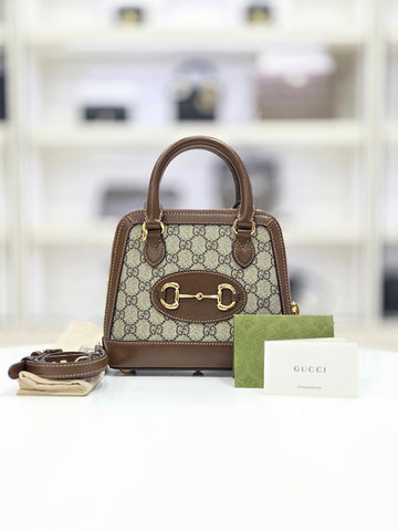 GUCCI gg Horsebit 1955 Canvas Gold Logo Small Top Tote Schultertasche 24 Jahr 621220 151164864