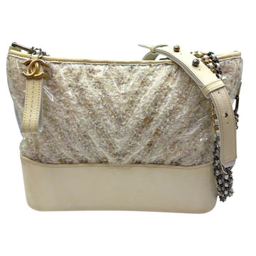 CHANEL Gabrielle Hobo Tweed & PVC Medium Chain Shoulder Bag Ivory 151209884