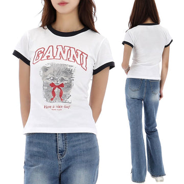 GANNI キティプリント半袖Tシャツ A1050030 151 151211484