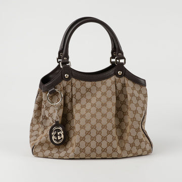 GUCCI 367802 GGロゴジャガードブラウンレザー スキートートバッグ 150740005