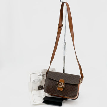 Celine Vintage Macadam Canvas Horse Buckle Shoulder Bag 151213217