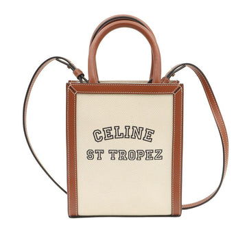 Celine Natural Cotton Canvas Tan Calfskin Cabas Saint Tropez Mini Vertical 2WAY / 193302DHW.02NT 151213338