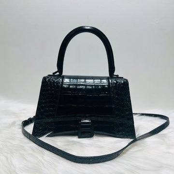 BALENCIAGA Krokodil-Prägung Stundeglas Kleine Oberer Schwarz Tote Tasche 593546 144118553