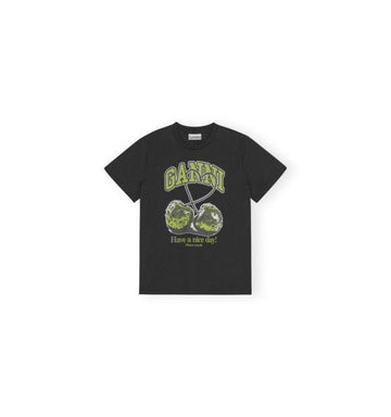 Ganni Black Basic Jersey Green Cherry Relaxed T-Shirt Print 151057331