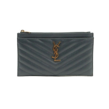 SAINT LAURENT グレー マトラッセ モノグラム ゴールド ビル ポーチ / 504922 151283273