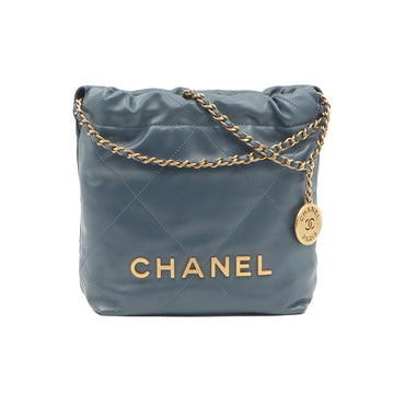 CHANEL Blue Gray Calfskin Gold-Plated 22 Mini Shoulder Bag (Internal Chip) AS3980 151283853