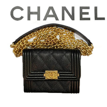 CHANEL Caviar Boy Flap Geldbörse mit goldener Kette AP2206 123481686