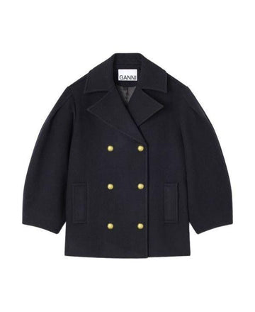 Ganni Dark Blue Oversized Midi Peacoat 151056967