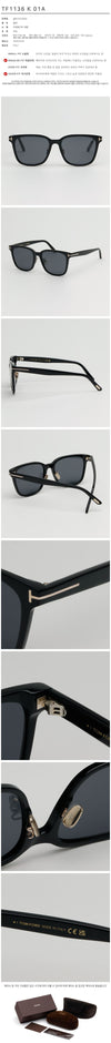 Tom Ford TF1136K 01A Asian Fit Black Square Sunglasses 118790657 [P]