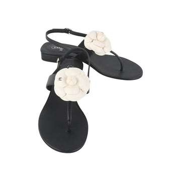 CHANEL CC Logo Camellia Sandals Size 37 (Department Store Invoice) 36563Y 151522507