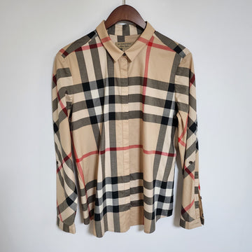 BURBERRY チェックストレッチコットンロールアップ女性シャツ 3918091 151537371