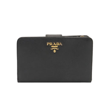 Prada Black Saffiano Gold Tone Metal Lettering Logo Wallet / 1M1225 151553445