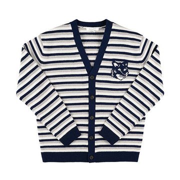 MAISON KITSUNE Fox-Kopf Intarsia Streifen V-Ausschnitt Strickjacke 144569888