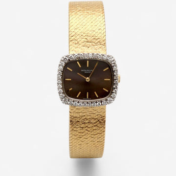 PATEK PHILIPPE Vintage 4197 Sigma Diamant 18K Gold Kleine Damen Armbanduhr Schokoladenzifferblatt Handaufzug 1974 Geburt Zertifikat 151641925