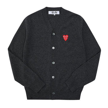 Comme Des Garcons Double Red Heart Patch V-Neck Cardigan 151644190