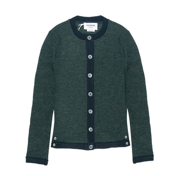 THOM BROWNE Woll-Ripp-Kontrastbesatz Rundhalsausschnitt Cardigan 67046931