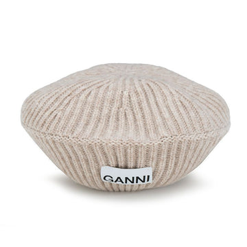 Ganni Wool Ribbed Knit Beret 67046446