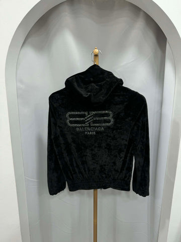 BALENCIAGA Neuartiger BB Paris Velours Hoodie Zipper Größe 36 151646020
