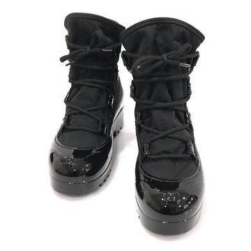 CHANEL Black Patent Nylon Platform Lace-Up Women's Snow Ankle Boots 36 151647144