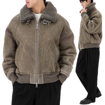 AMI Vintage Detail Lamb Shearing Bomber Jacket 66891897