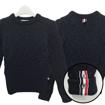 THOM BROWNE ケーブルウールニットネイビー 123476032