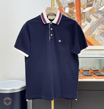 GUCCI Körpernahe Baumwoll-Polohemd mit Sticklogo Navy M 151808580
