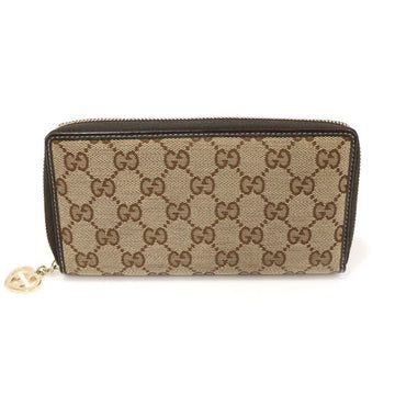 Gucci GG Logo Jacquard Brown Leather Heart Charm Zip Long Wallet 282477 151827102