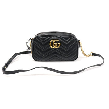 Gucci Black Matelassé Chevron GG Marmont Small Chain Shoulder Bag 447632 152109514
