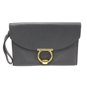 SALVATORE FERRAGAMO Graues Kalbsleder Gancini Margot Schulter Clutch 21 H770 152109780