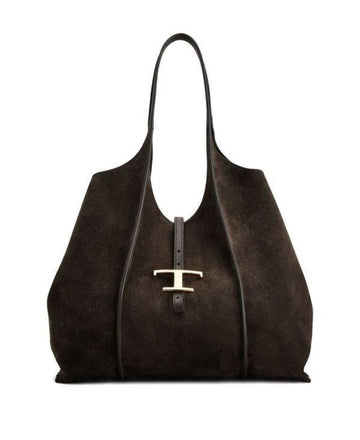 Tods Timeless Suede Shopper Bag Medium Grigio 152200895