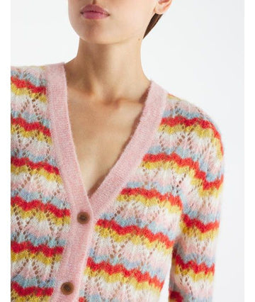 MAISON KITSUNE Streifen Alpaka Spitzenstrickjacke 0032 152200947