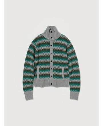 AURALEE Kaschmir Jacquard Strickhochovercardigan GRÜN 152202082