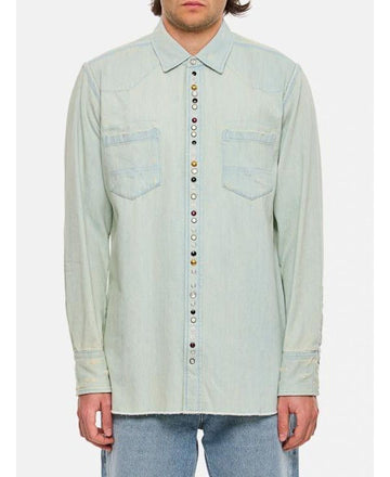 GOLDEN GOOSE Hammered Stud Bleached Denim Hemd 152203701